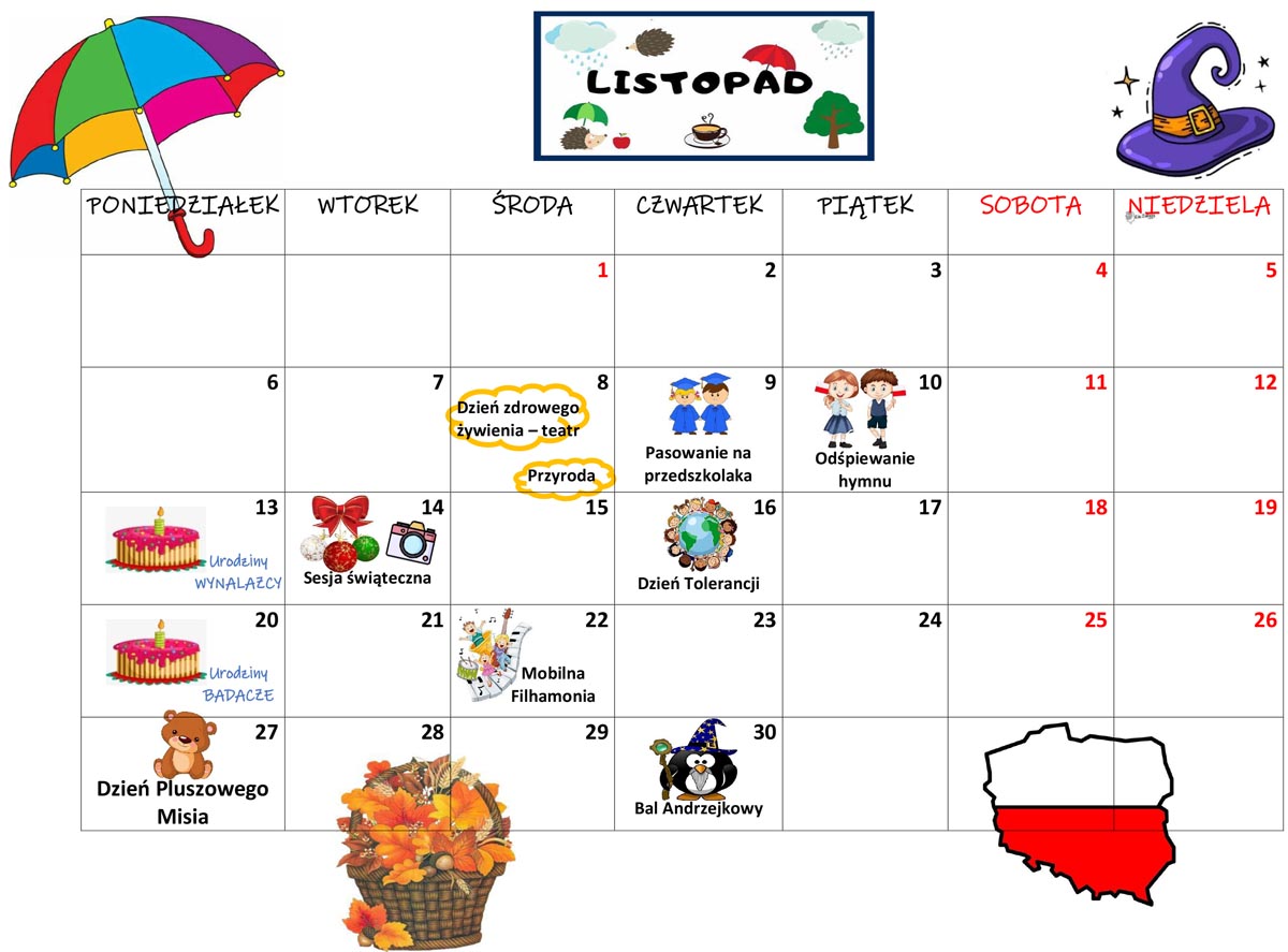 kalendarz LISTOPAD