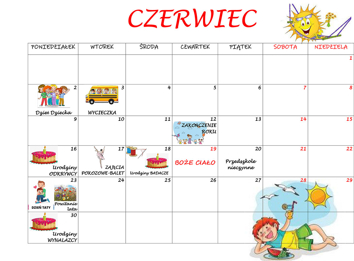 kalendarz CZERWIEC